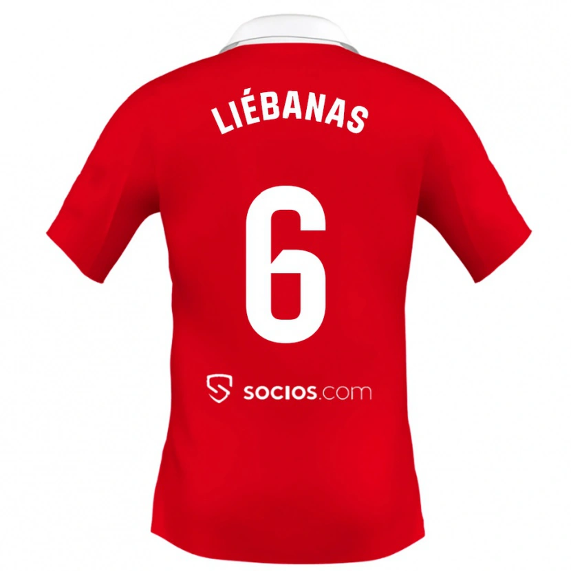 Danxen Kinder José Manuel Liébanas #6 Rot Weiß Grau Auswärtstrikot Trikot 2025/26 T-Shirt