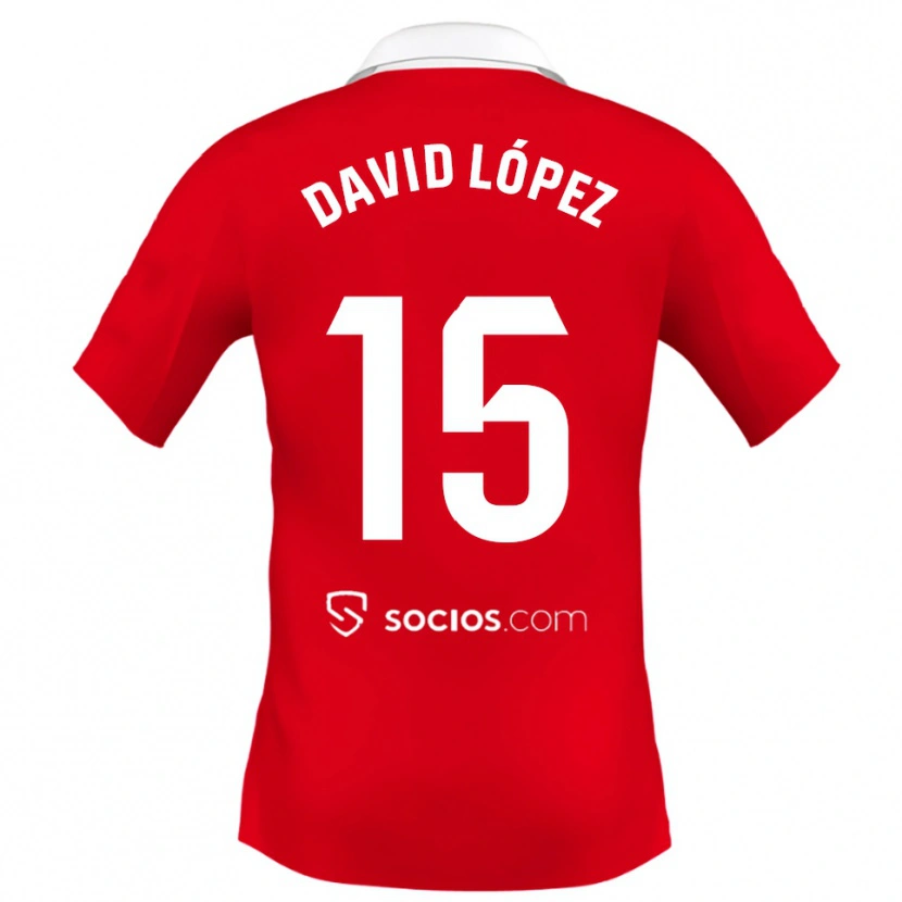 Danxen Kinder David López #15 Rot Weiß Grau Auswärtstrikot Trikot 2025/26 T-Shirt