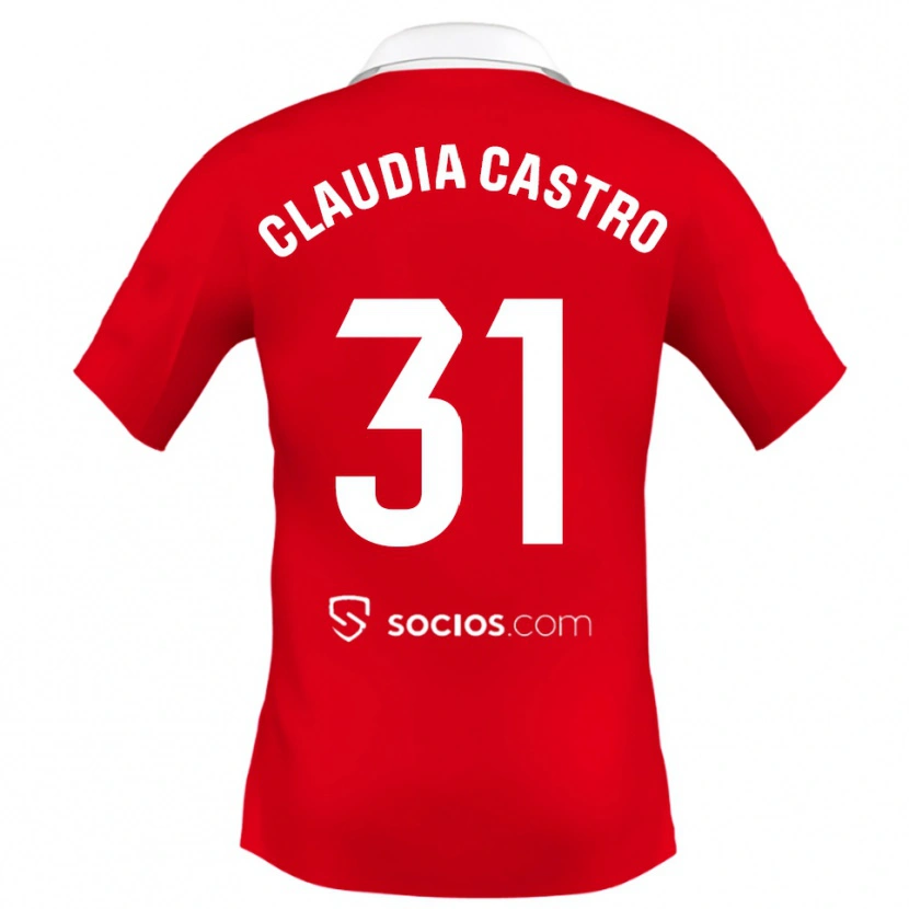 Danxen Kinder Claudia Castro Romero #31 Rot Weiß Grau Auswärtstrikot Trikot 2025/26 T-Shirt