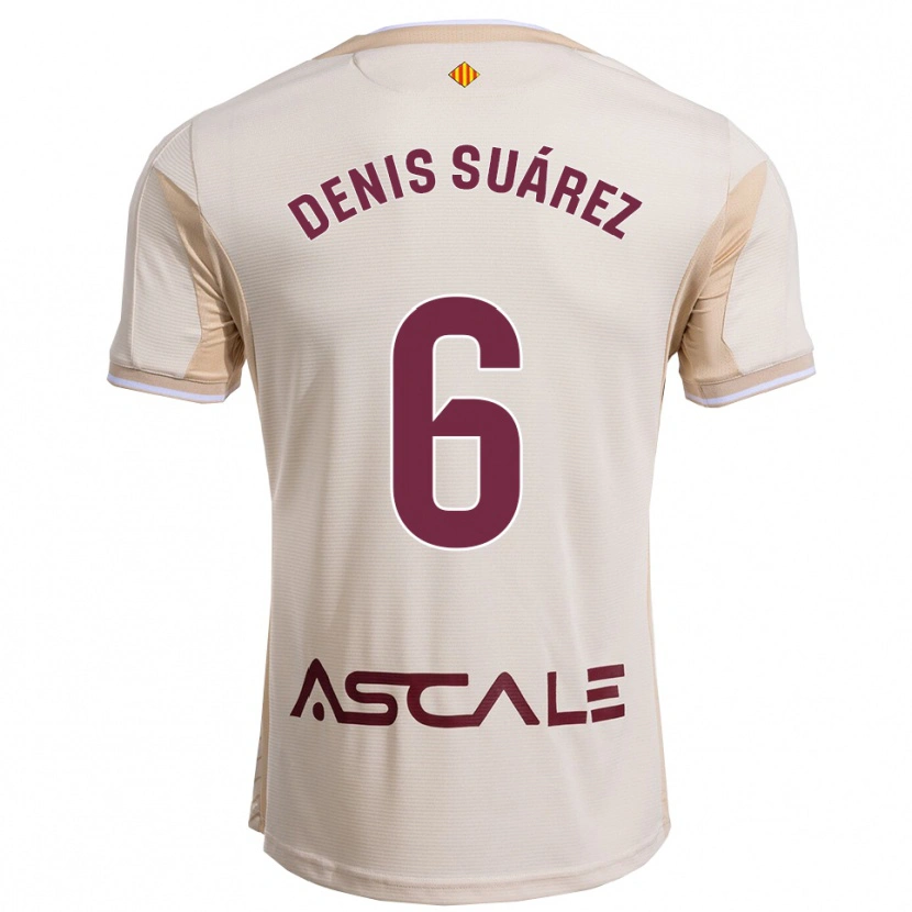 Danxen Kinder Denis Suárez #6 Cremeweiß Burgunderrot Auswärtstrikot Trikot 2025/26 T-Shirt