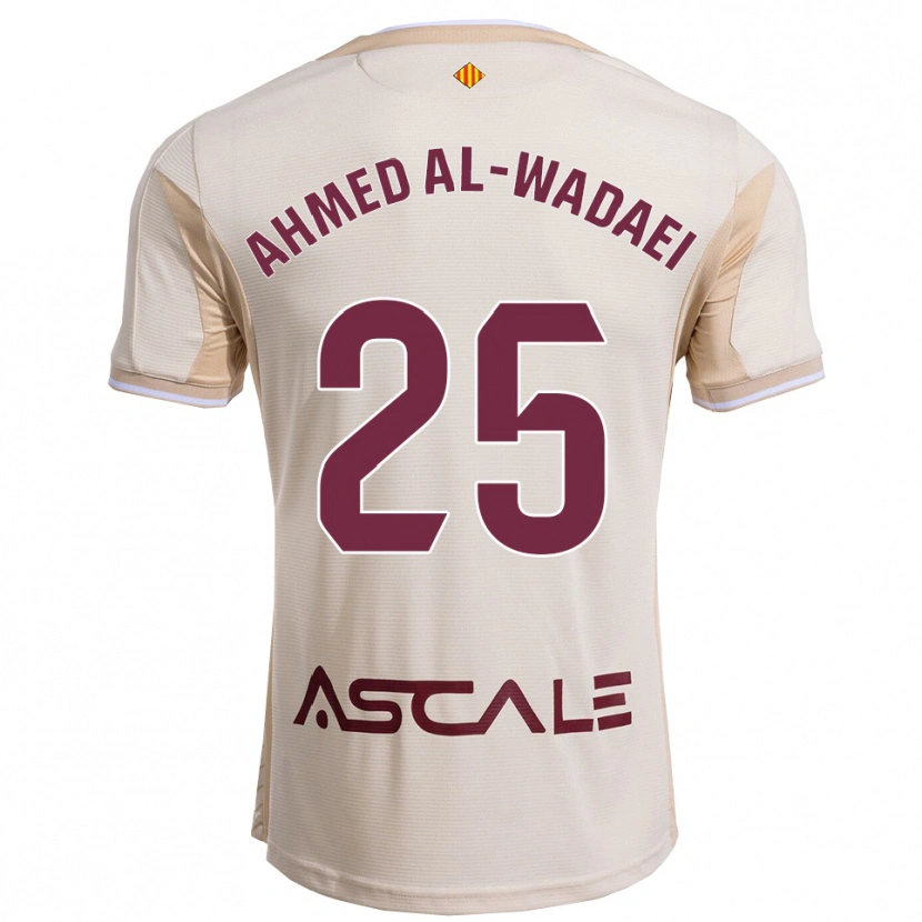 Danxen Kinder Sayed Ahmed Al-Wadaei #25 Cremeweiß Burgunderrot Auswärtstrikot Trikot 2025/26 T-Shirt
