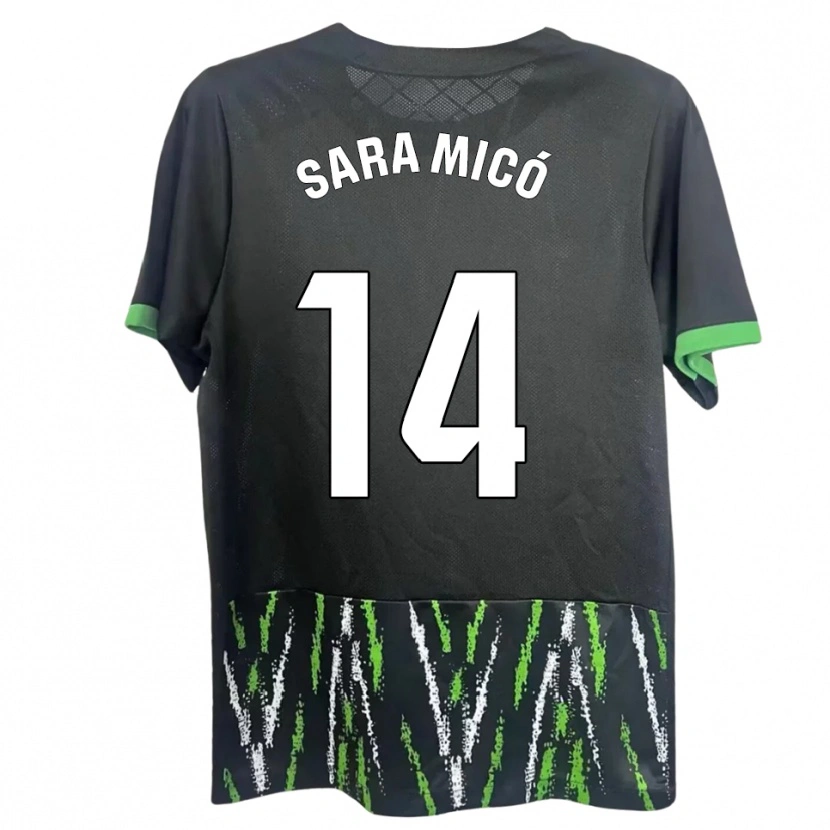 Danxen Kinder Sara Micó Soler #14 Schwarz Grün Auswärtstrikot Trikot 2025/26 T-Shirt