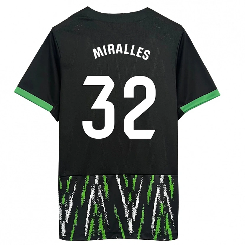 Danxen Kinder Álvaro Miralles #32 Schwarz Grün Auswärtstrikot Trikot 2025/26 T-Shirt