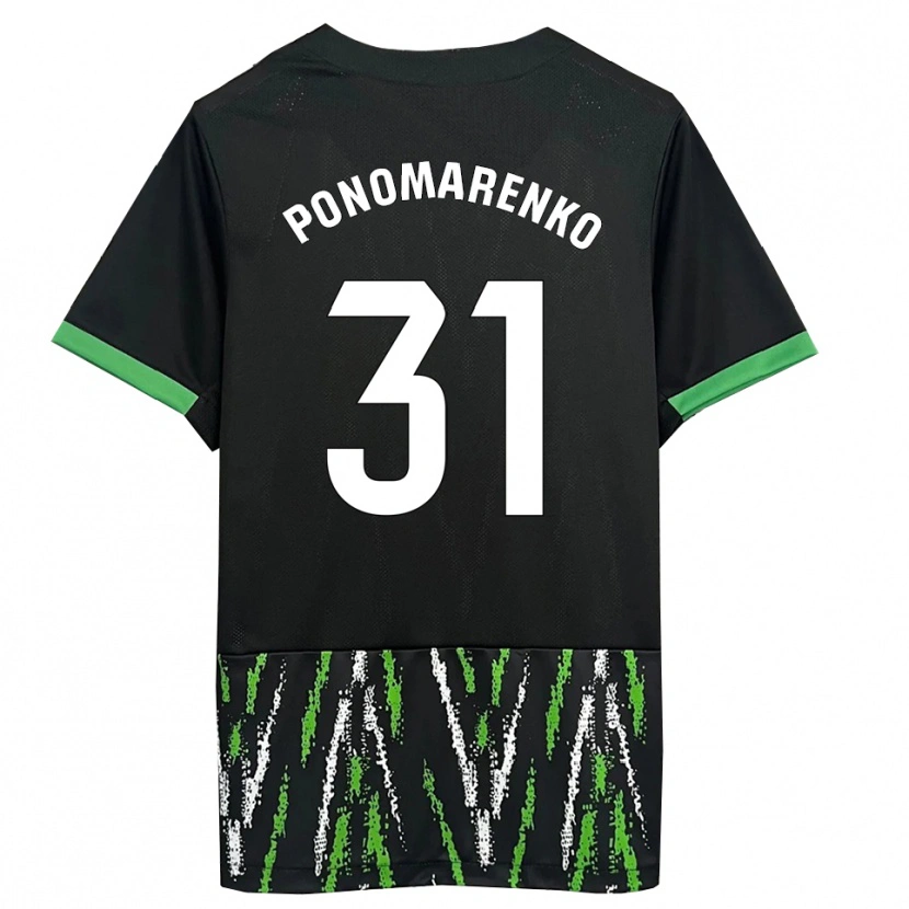 Danxen Kinder Borys Ponomarenko #31 Schwarz Grün Auswärtstrikot Trikot 2025/26 T-Shirt