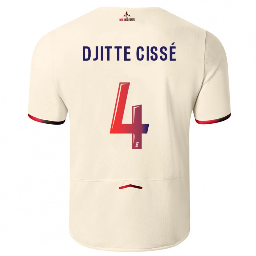 Danxen Kinder Babacar Djitte Cissé #4 Cremeweiß Rot Auswärtstrikot Trikot 2025/26 T-Shirt