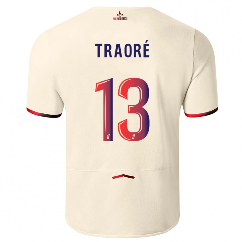 Danxen Kinder Yéli Traoré #13 Cremeweiß Rot Auswärtstrikot Trikot 2025/26 T-Shirt