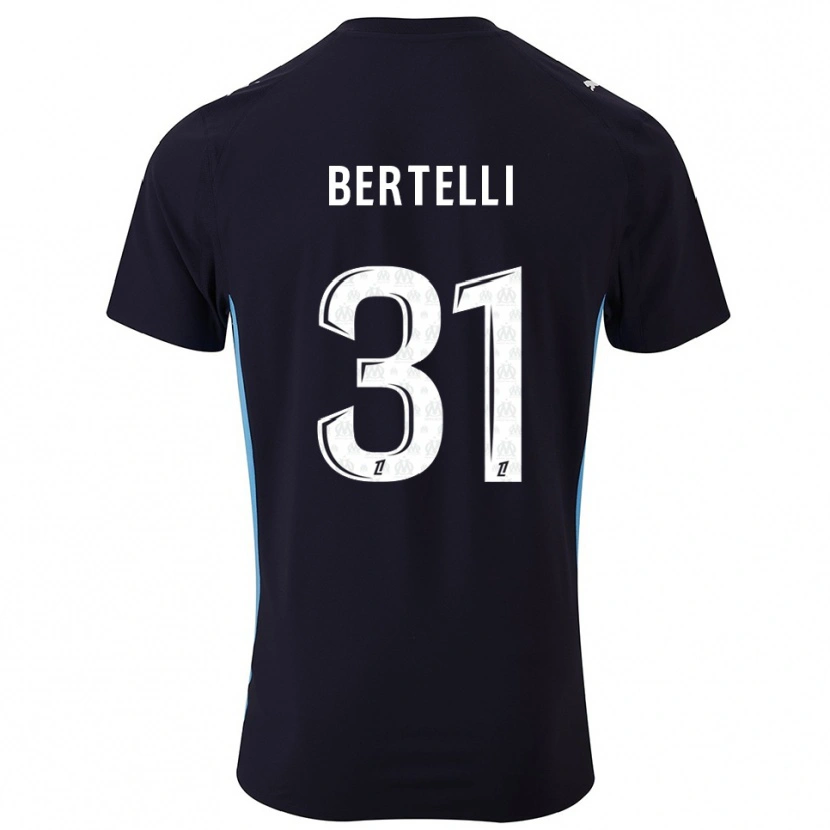 Danxen Kinder Ugo Bertelli #31 Schwarz Himmelblau Auswärtstrikot Trikot 2025/26 T-Shirt