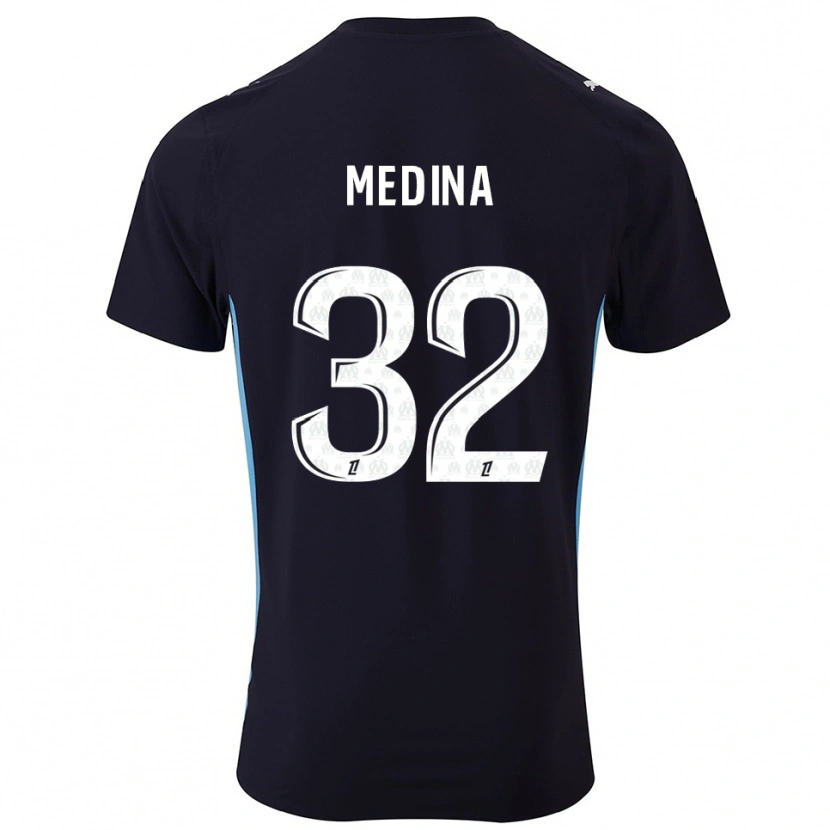 Danxen Kinder Facundo Medina #32 Schwarz Himmelblau Auswärtstrikot Trikot 2025/26 T-Shirt