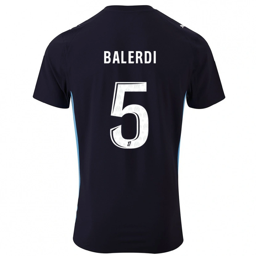 Danxen Kinder Leonardo Balerdi #5 Schwarz Himmelblau Auswärtstrikot Trikot 2025/26 T-Shirt