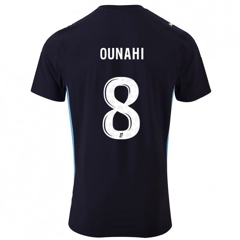 Danxen Kinder Azzedine Ounahi #8 Schwarz Himmelblau Auswärtstrikot Trikot 2025/26 T-Shirt