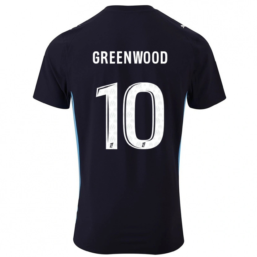 Danxen Kinder Mason Greenwood #10 Schwarz Himmelblau Auswärtstrikot Trikot 2025/26 T-Shirt
