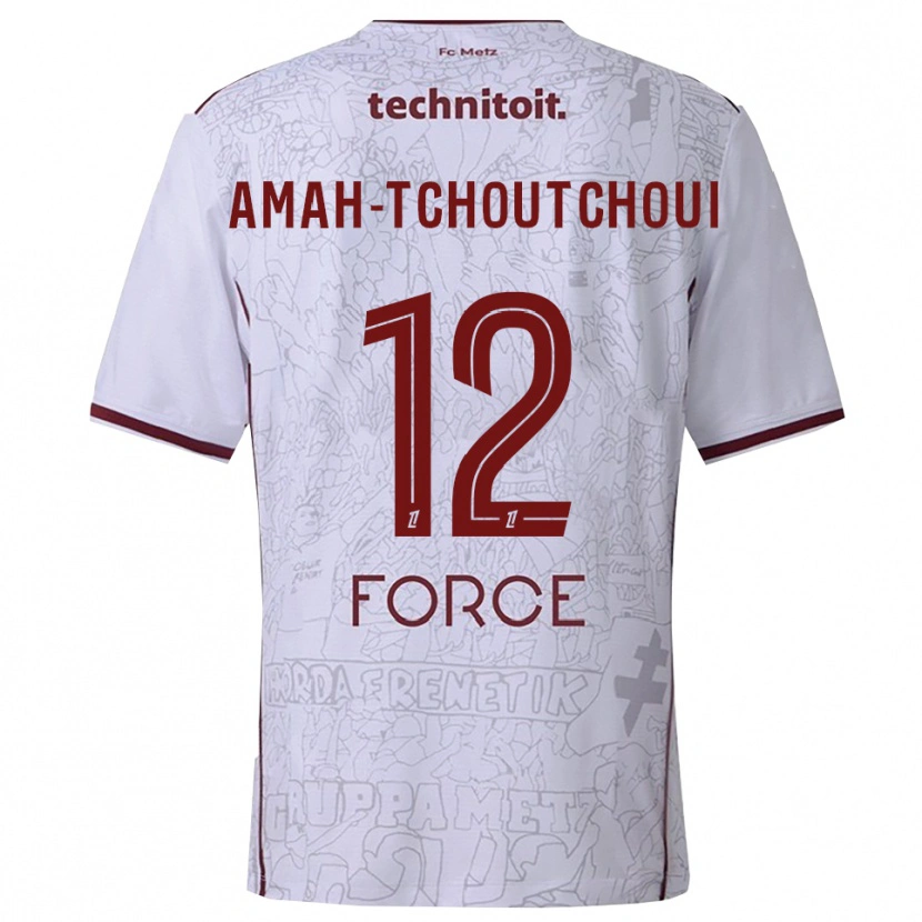 Danxen Kinder Marco Amah-Tchoutchoui #12 Weiß Burgunderrot Auswärtstrikot Trikot 2025/26 T-Shirt