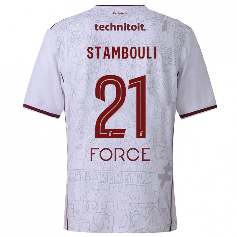 Danxen Kinder Benjamin Stambouli #21 Weiß Burgunderrot Auswärtstrikot Trikot 2025/26 T-Shirt
