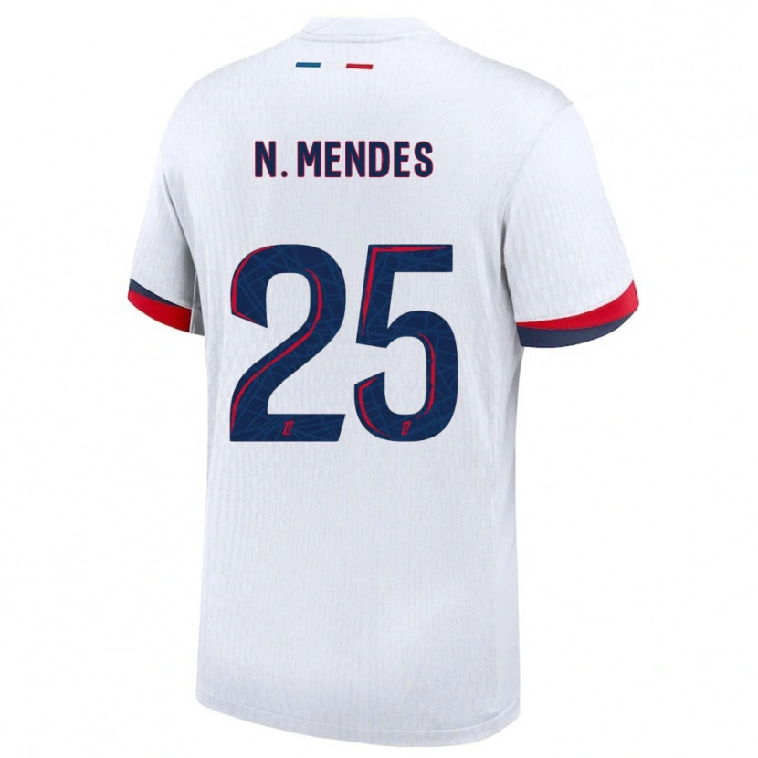 Danxen Kinder Nuno Mendes #25 Weiß Rot Auswärtstrikot Trikot 2025/26 T-Shirt