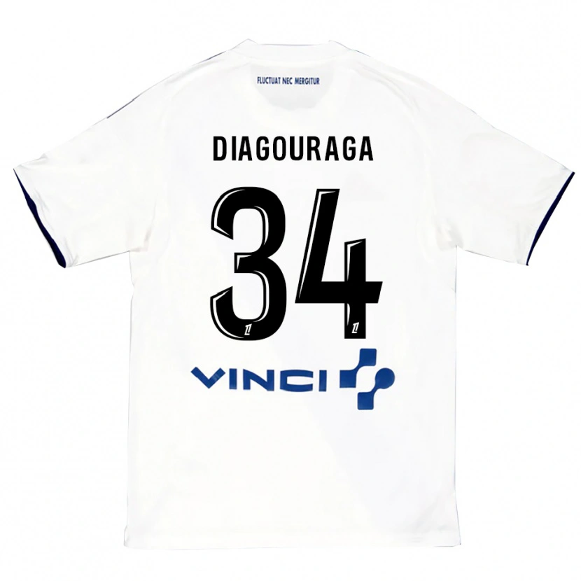 Danxen Kinder Djibril Diagouraga #34 Weiß Blau Auswärtstrikot Trikot 2025/26 T-Shirt