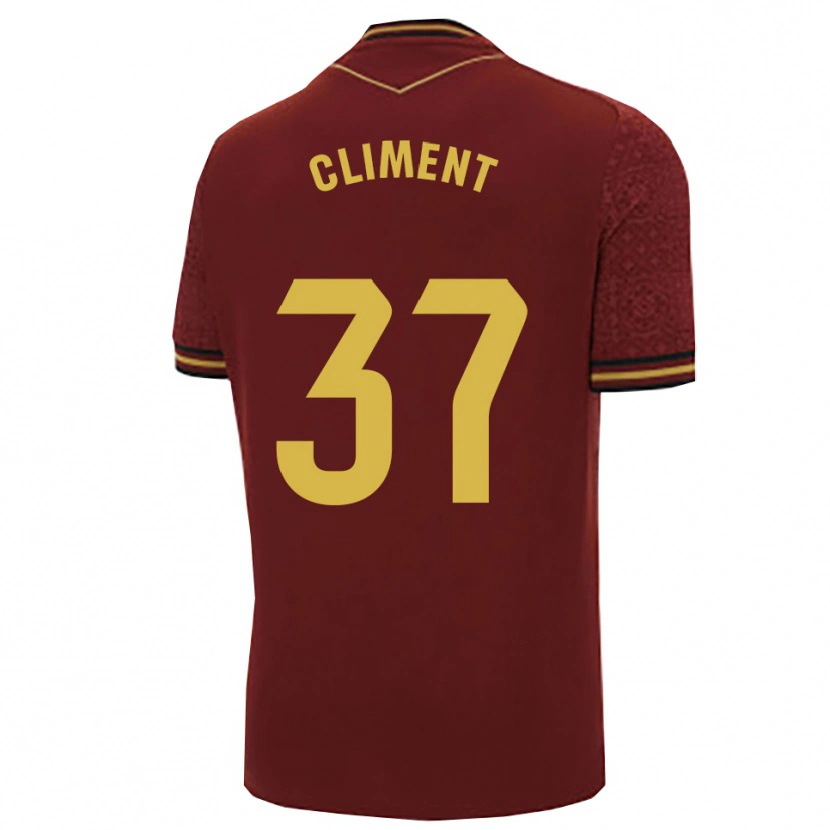 Danxen Kinder Mario Climent #37 Burgunderrot Gold Auswärtstrikot Trikot 2025/26 T-Shirt