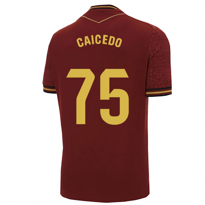 Danxen Kinder Alfred Caicedo #75 Burgunderrot Gold Auswärtstrikot Trikot 2025/26 T-Shirt
