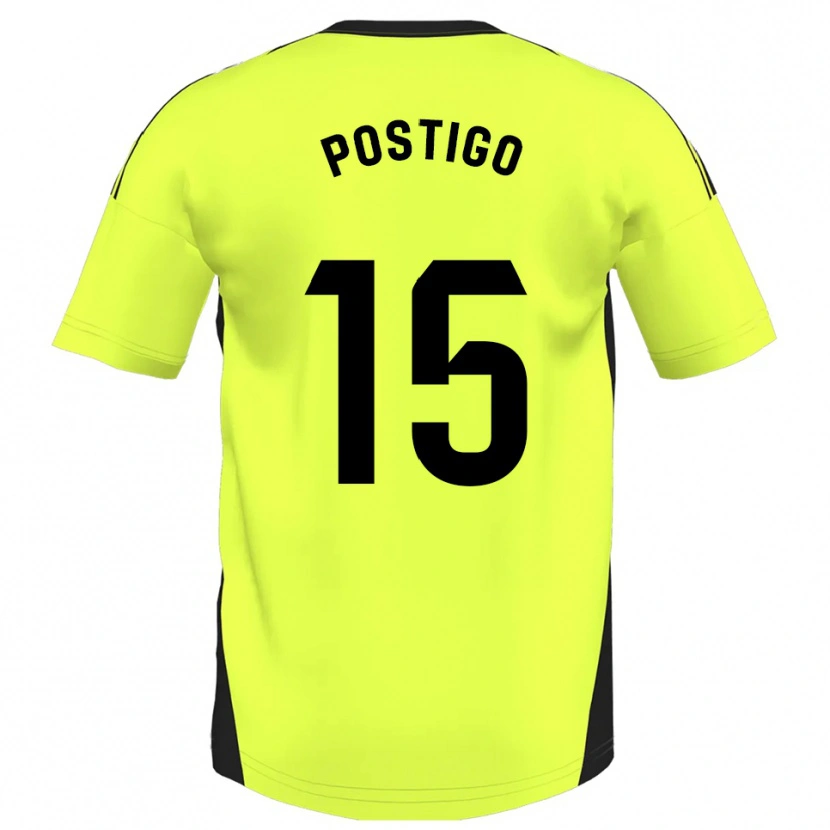 Danxen Kinder Sergio Postigo #15 Fluoreszierendes Gelb Auswärtstrikot Trikot 2025/26 T-Shirt
