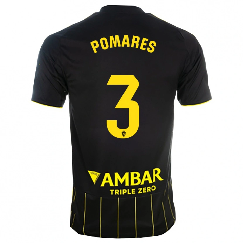 Danxen Kinder Carlos Pomares #3 Schwarz Gelb Auswärtstrikot Trikot 2025/26 T-Shirt