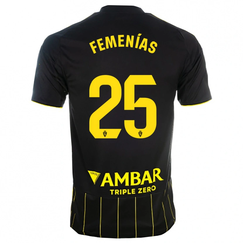 Danxen Kinder Joan Femenías #25 Schwarz Gelb Auswärtstrikot Trikot 2025/26 T-Shirt