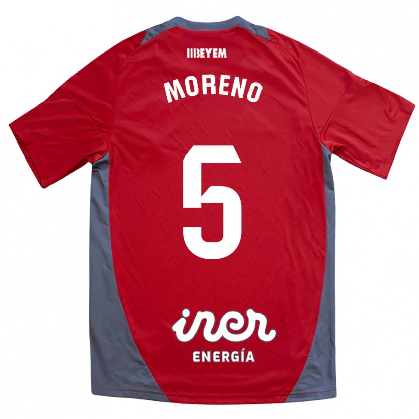 Danxen Kinder Javi Moreno #5 Rot Grau Auswärtstrikot Trikot 2025/26 T-Shirt