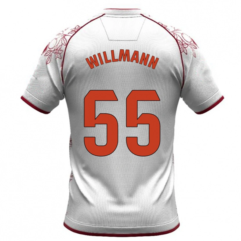 Danxen Kinder Michal Willmann #55 Weiß Burgunderrot Auswärtstrikot Trikot 2025/26 T-Shirt