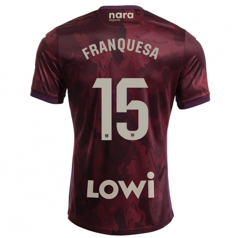 Danxen Kinder Enric Franquesa #15 Burgunderrot Weiß Auswärtstrikot Trikot 2025/26 T-Shirt