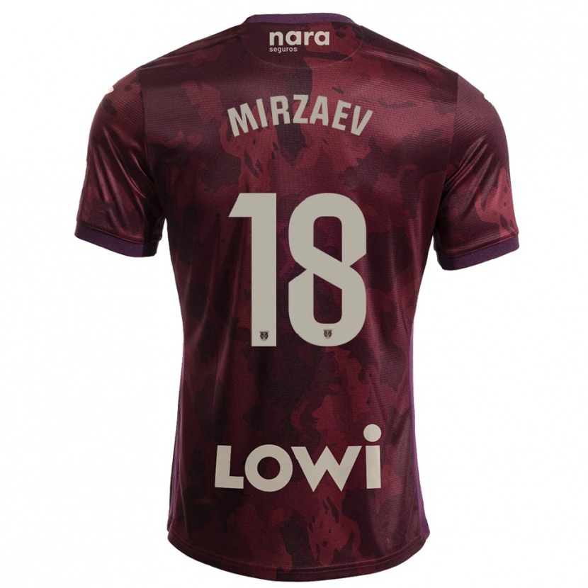 Danxen Kinder Lazizbek Mirzaev #18 Burgunderrot Weiß Auswärtstrikot Trikot 2025/26 T-Shirt