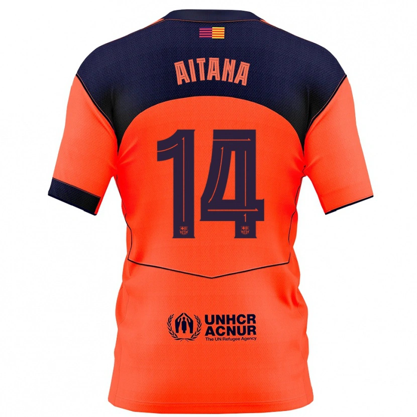 Danxen Kinder Aitana Bonmatí #14 Orange Marine Ausweichtrikot Trikot 2025/26 T-Shirt