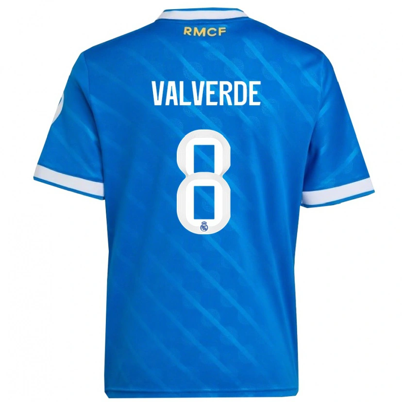 Danxen Kinder Federico Valverde #8 Blau Weiß Ausweichtrikot Trikot 2025/26 T-Shirt