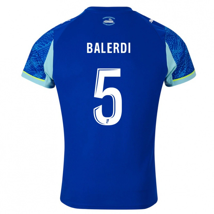 Danxen Kinder Leonardo Balerdi #5 Himmelblau Weiß Ausweichtrikot Trikot 2025/26 T-Shirt