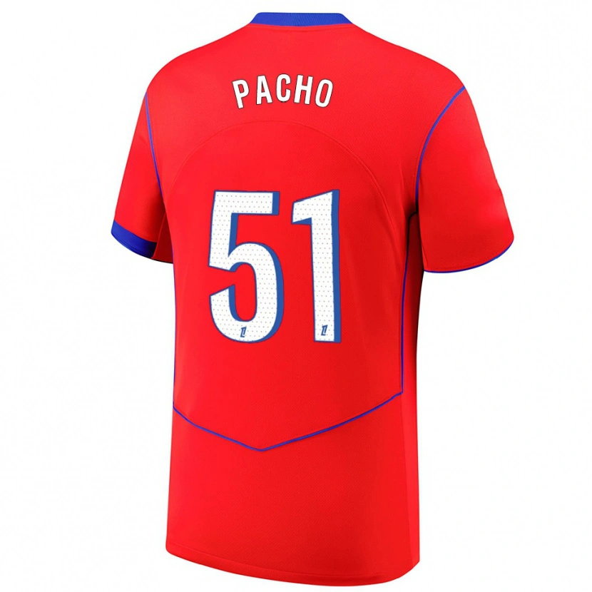 Danxen Kinder Willian Pacho #51 Rot Blau Weiß Ausweichtrikot Trikot 2025/26 T-Shirt