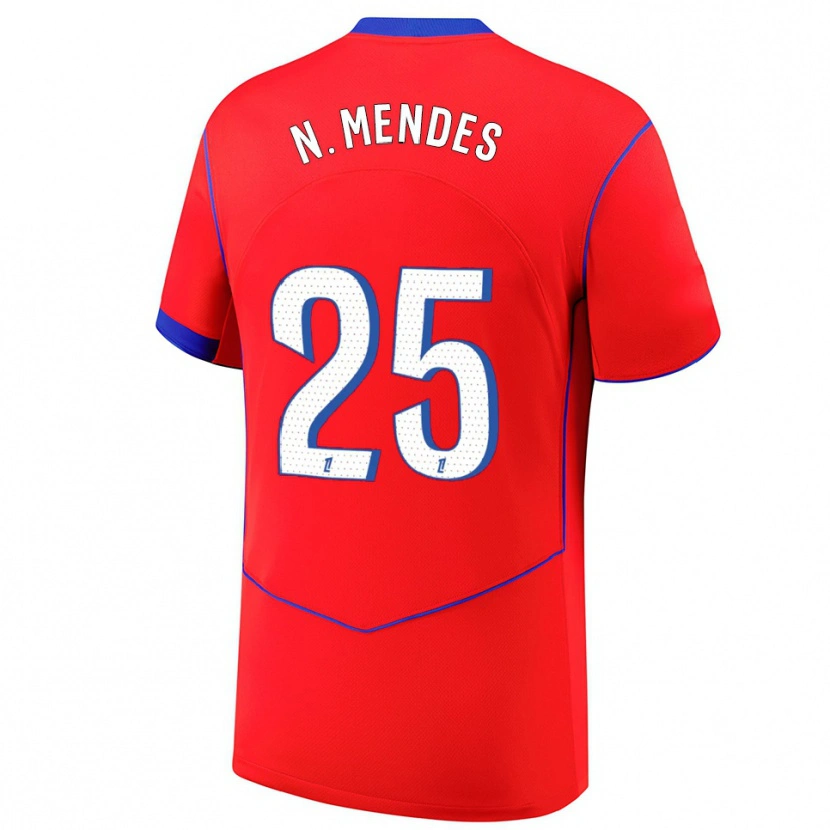 Danxen Kinder Nuno Mendes #25 Rot Blau Weiß Ausweichtrikot Trikot 2025/26 T-Shirt