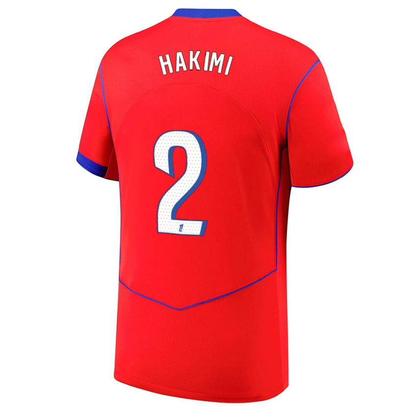 Danxen Kinder Achraf Hakimi #2 Rot Blau Weiß Ausweichtrikot Trikot 2025/26 T-Shirt