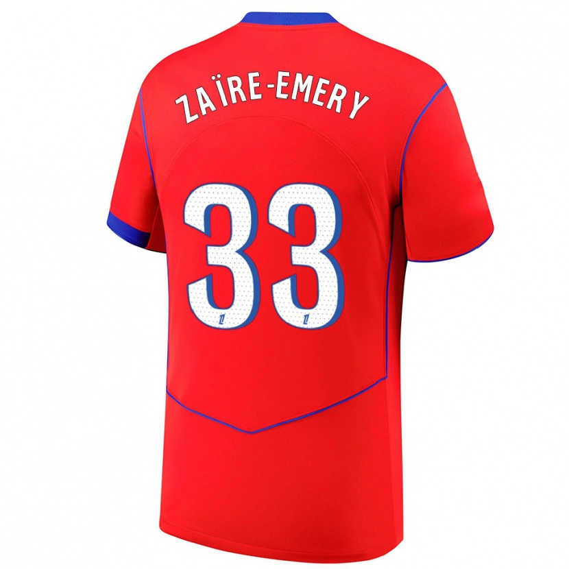Danxen Kinder Warren Zaïre-Emery #33 Rot Blau Weiß Ausweichtrikot Trikot 2025/26 T-Shirt