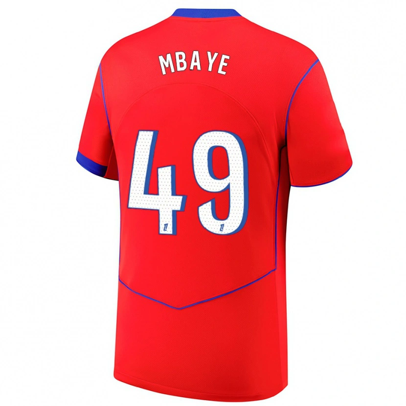Danxen Kinder Ibrahim Mbaye #49 Rot Blau Weiß Ausweichtrikot Trikot 2025/26 T-Shirt