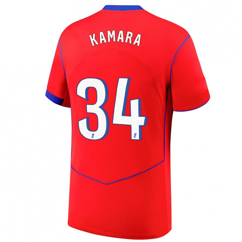 Danxen Kinder Noham Kamara #34 Rot Blau Weiß Ausweichtrikot Trikot 2025/26 T-Shirt