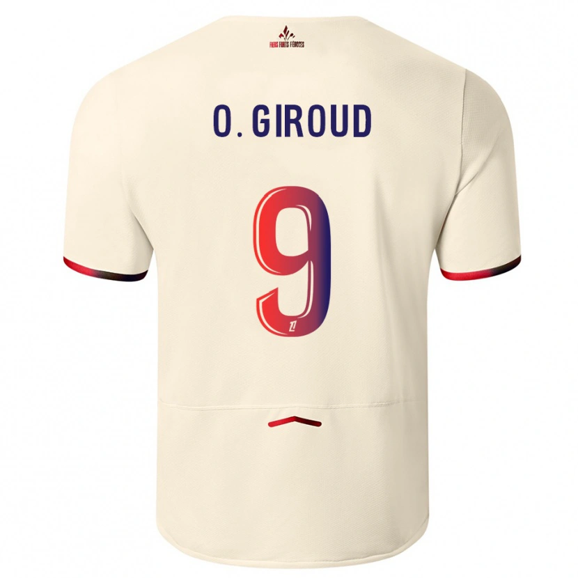 Danxen Herren Olivier Giroud #9 Cremeweiß Rot Auswärtstrikot Trikot 2025/26 T-Shirt