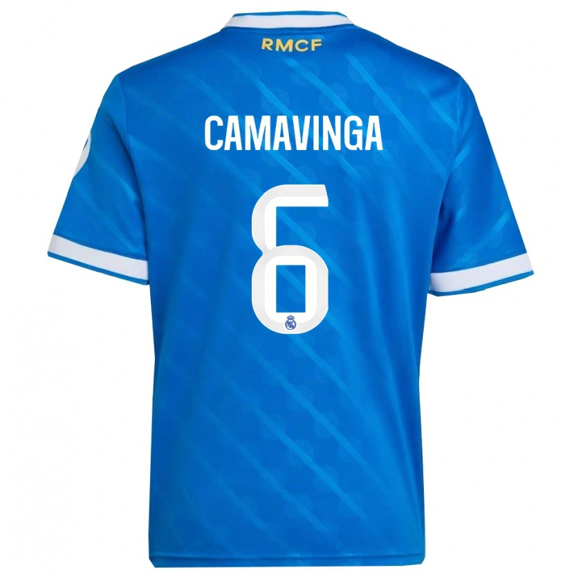 Danxen Herren Eduardo Camavinga #6 Blau Weiß Ausweichtrikot Trikot 2025/26 T-Shirt