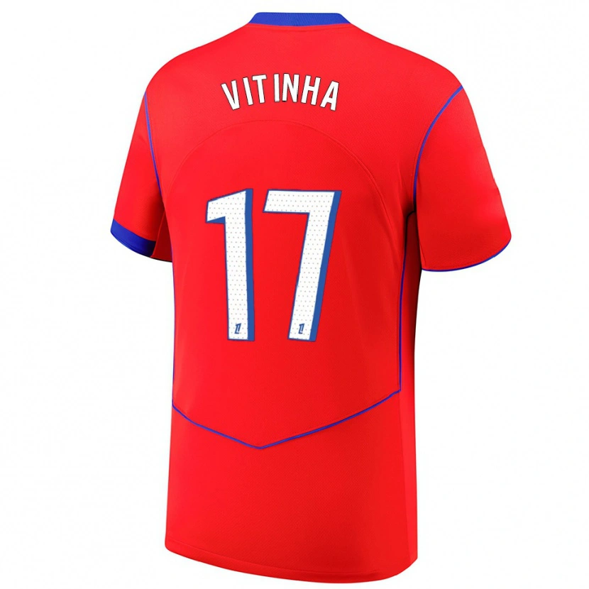 Danxen Herren Vitinha #17 Rot Blau Weiß Ausweichtrikot Trikot 2025/26 T-Shirt