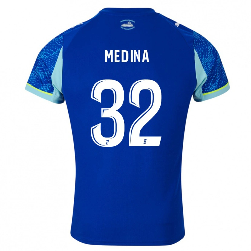 Danxen Damen Facundo Medina #32 Himmelblau Weiß Ausweichtrikot Trikot 2025/26 T-Shirt