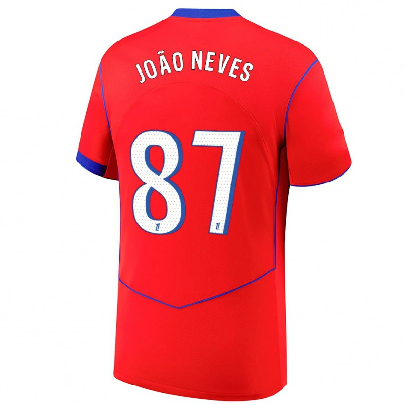 Danxen Damen João Neves #87 Rot Blau Weiß Ausweichtrikot Trikot 2025/26 T-Shirt