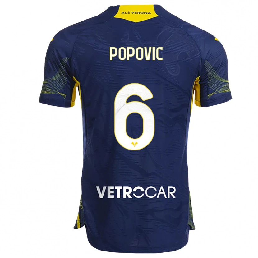 Danxen Kinder Andrej Popovic #6 Marineblau Gelb Heimtrikot Trikot 2025/26 T-Shirt