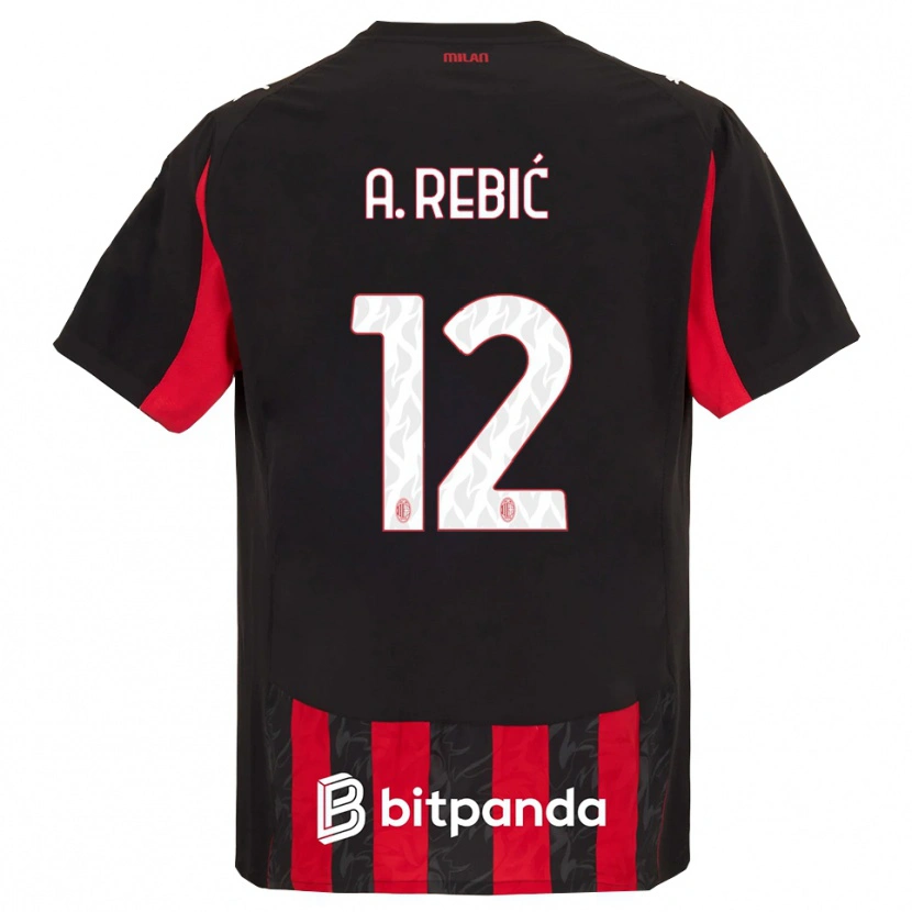 Danxen Kinder Ante Rebic #12 Rot Schwarz Heimtrikot Trikot 2025/26 T-Shirt