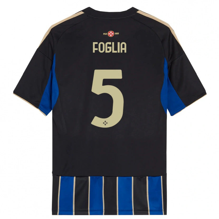 Danxen Kinder Lorenzo Foglia #5 Schwarz Blau Heimtrikot Trikot 2025/26 T-Shirt