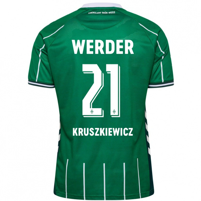 Danxen Kinder Jakub Kruszkiewicz #21 Grün Weiß Heimtrikot Trikot 2025/26 T-Shirt