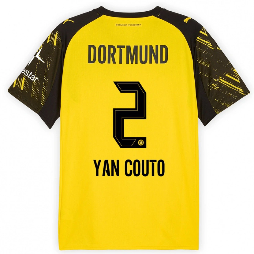 Danxen Kinder Yan Couto #2 Gelb Schwarz Heimtrikot Trikot 2025/26 T-Shirt
