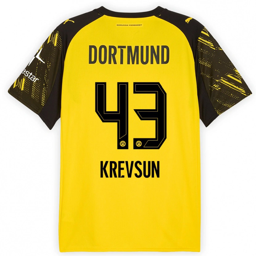 Danxen Kinder Danylo Krevsun #43 Gelb Schwarz Heimtrikot Trikot 2025/26 T-Shirt