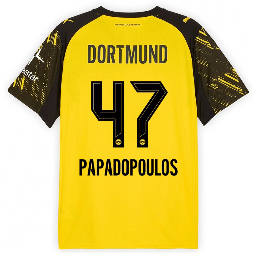 Danxen Kinder Antonios Papadopoulos #47 Gelb Schwarz Heimtrikot Trikot 2025/26 T-Shirt