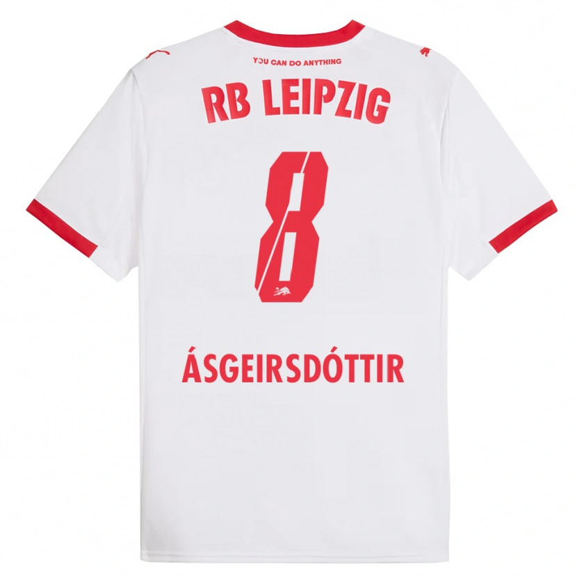 Danxen Kinder Emilía Kiær Ásgeirsdóttir #8 Weiß Rot Heimtrikot Trikot 2025/26 T-Shirt